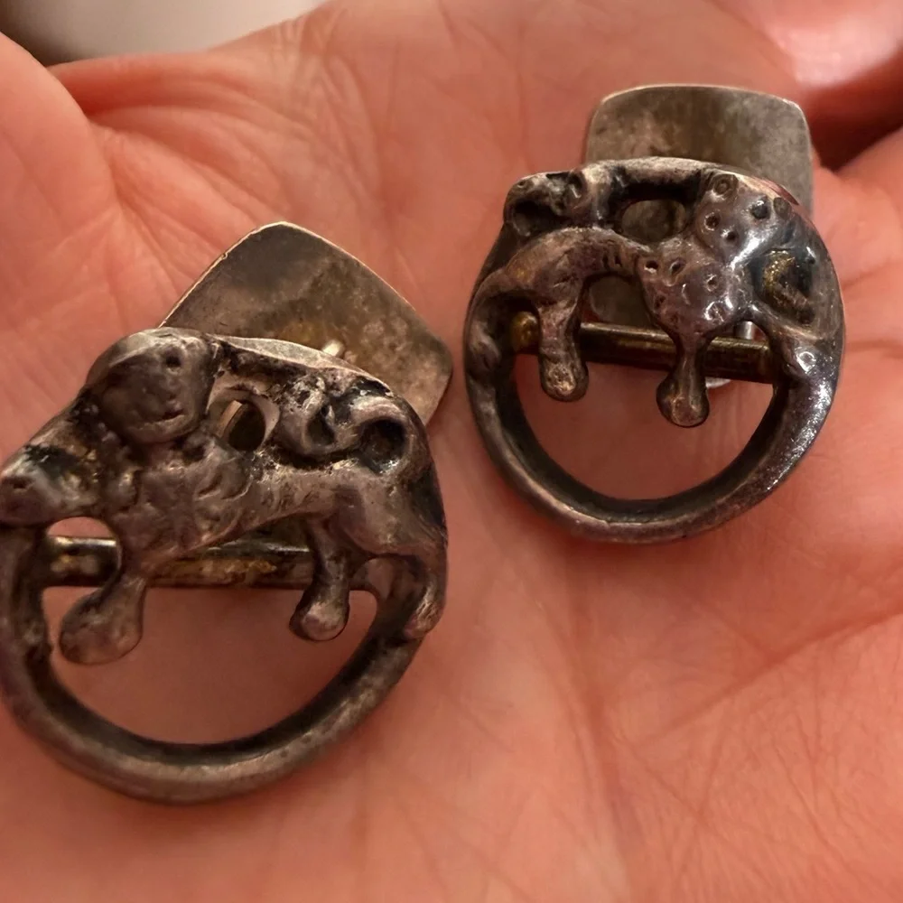 Modernist sterling silver Brutalist Abstract Animal Designer cufflinks